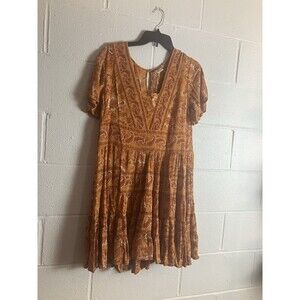 BILA Women’s Boho Dress Crinkly Raw Hem Dress Orange Large